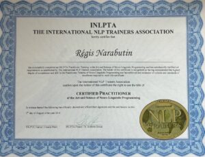 certificat de Praticien Certifié en Art et Science de la Programmation Linguistique (PNL) par l'Association Internationale des Formateurs en PNL (INLPTA)